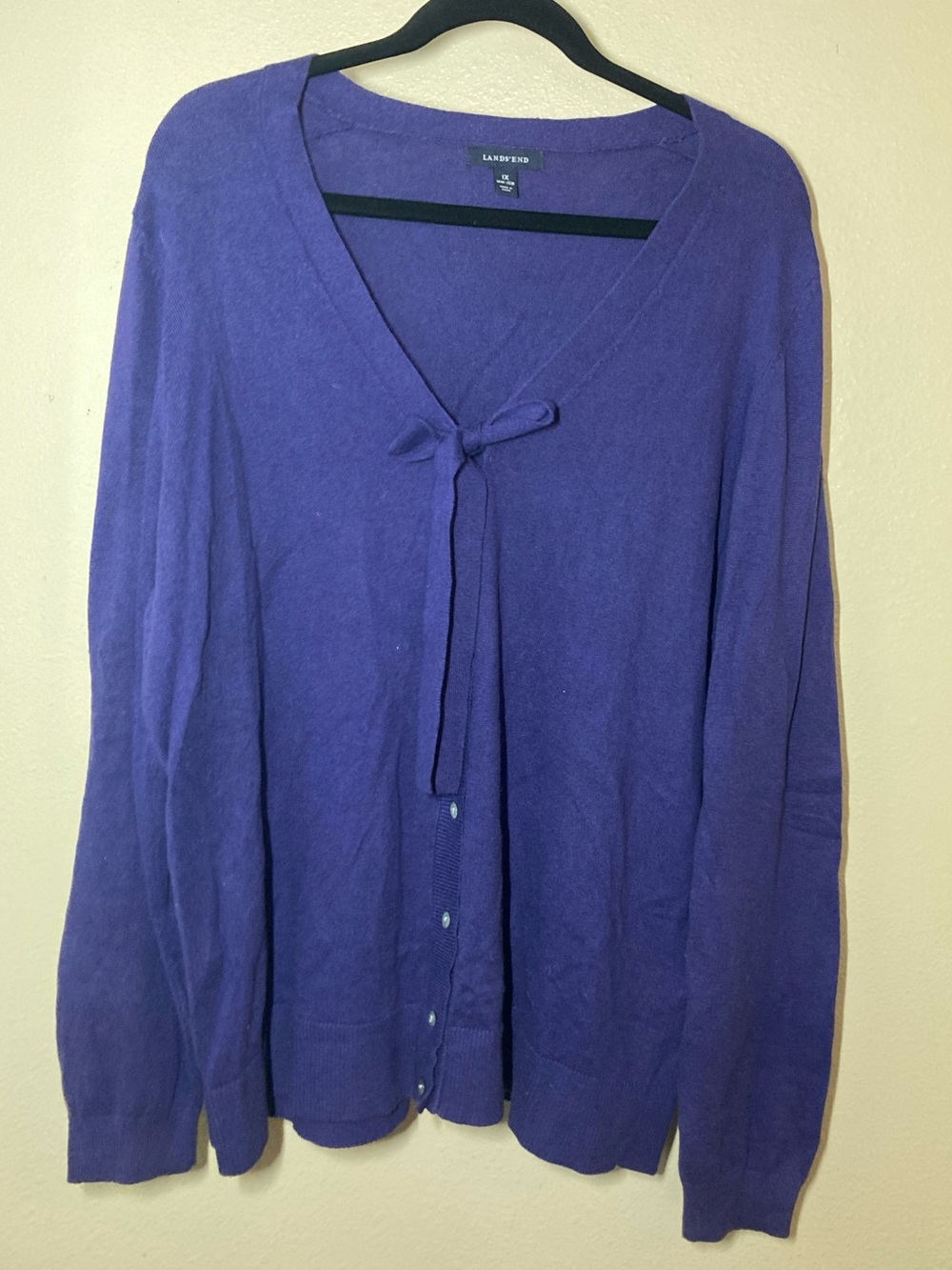 Lands' End Purple Tie-Front V-Neck Button Down Long Sleeve Cardigan Sweater